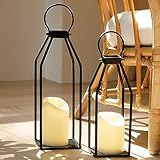 Perfnique Modern Farmhouse Lantern Decor, 15'' 13'' Set of 2 Black Metal Lantern, 2 LED 6hr Timer Flameless Candles ＆ Remote Timer, Lanterns Decorative for Outdoor, Home, Indoor, Patio, Christmas