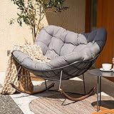 Grand patio Outdoor Rocking Chair, Oversized Papasan Rocking Chair with Thick Cushion, Indoor Outdoor Cozy Rocker for Balcony, Living Room, Patio, Gray