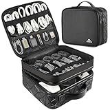 MATEIN Cable Organizer Bag, Waterproof Travel Electronic Storage with Adjustable Divider, Shockproof Portable Double Layer Tech Bag Carrying Case for Cord, Earbuds, Charger, SD Card, DJ Gifts, Black