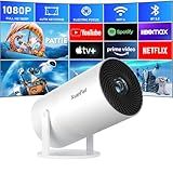 [Netflix Officially & Electric Focus] Mini Projector with WiFi and Bluetooth, XuanPad Full HD 1080P Portable Projector, 210° Rotatable Stand, Auto Keystone, Dust Removal and Heat Dissipation Design