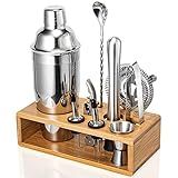 Cocktail Shaker Set, 18/8 Food-Grade Stainless Steel Mixology Bartender Kit 10-Piece Bar Tools with Stylish Bamboo Stand - Rust-Proof & Dishwasher Safe - Professional Martini Shaker Gift for Men, Dad