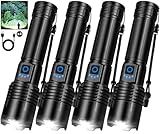 Kungf 4 Pack Flashlight Rechargeable High Lumens, 99000 Lumen Super Bright LED FlashLights, 5 Modes Adjustable Powerful Handheld Flash Light for Home, Camping, Hiking