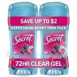 Secret Fresh Antiperspirant Deodorant for Women, 72hr Breathable Sweat & Odor Protection, Instant Freshness & Gentle, PH Balancing Minerals, Clear Gel, Refreshing Berry Scent, 2.6 oz (Pack of 2)