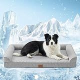 COZY KISS Cooling Dog Bed for Summer, Orthopedic Foam Dog Bed with Sides, Removable Washable Cover & Waterproof Lining, Q-Max >0.4 Cool Pet Beds for Large Dogs, Grey (42" L x 30" W x 7" Th)