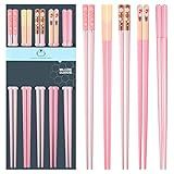 Slivek 5 Pairs Pink Fiberglass Chopsticks, Non-Slip Reusable