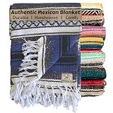 Del Mex Classic Mexican Blanket, Large Authentic Woven Falsa Throw (70"x50"), Artisan Southwest Décor for Beach, Yoga, Outdoors (Blue)