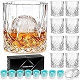 QUMMFA Whiskey Glasses, Set of 16 (8 Rocks Glasses 8 Whiskey Ice Ball Molds), 11 OZ Old Fashioned Glass for Bourbon Vodka Scotch, Crystal Cocktail Glasses in Gift Box, Gifts for Men