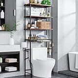 Over-The-Toilet Storage Shelf,4-Tier Bathroom Organizer Cabinet Rack And Storage Over Toilet With Shelf Waterproof Feet Pad And Basket,Multifunctional Space Saver Freestanding Bathroom Shelves（Brown）