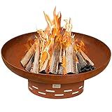 KOL Fire Pit for Outside Wood Burning, 35.5 Inch Large Round Firepit Bowl Outdoor and Patio, Heavy-Duty Bonfire Pit Oxidized Finish, Free-Standing, Camping Backyard Terrace