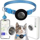 GPS Tracker for Cats, Mini GPS Pet Tracker with Collar, IPX8 Waterproof Cat Trackers Collar,No Monthly Fee,Work with Apple Find My(iOS Only),Smart Trackers for Pets-Blue-4