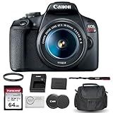 Canon EOS Rebel T7 DSLR Camera with 18-55mm Lens Bundled with 64GB Memory Card + Camera Bag + 58mm UV Filter + Microfiber Cleaning Cloth (5 Items)