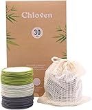 Chloven 30 Pack Reusable Makeup Remover Pads - Bamboo Cotton Rounds for Toner, Washable, Eco-Friendly for All Skin Types with Cotton Bag for Storage