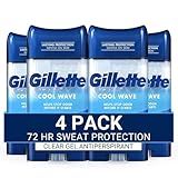 Gillette Antiperspirant and Deodorant for Men, 72hr Sweat & Odor Protection, Long Lasting Freshness, Anti-White Mark Technology, Clear Gel, Cool Wave Scent, 3.8 oz (Pack of 4)