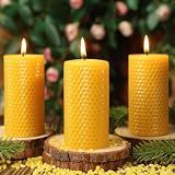Beeswax Pillar Candles,Non-Toxic Honeycomb Bees Wax Candle for Home,Yellow