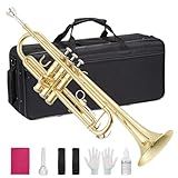 Professional Standard Trumpets Gold Lacquer Brass Instrument for Beginner to Professional, All-Inclusive Kit with Case, Mouthpiece & Cleaning Supplies
