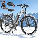 PUJH 1500W Motor Ebike for Adults 48V 17.5Ah 840Wh Fast Electric Bike for Men Women 34 MPH,Up to 80 Miles,29 * 2.1" Tire Suspension for Snow Off-Road Commuter Mountain E-Bike PU1 (White)