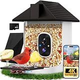 Smart Bird Feeder with Camera,5200mAh Battery with Solar Panel, 4K Native Resolution Live View, AI Species Identification, Auto Capture & Instant Arrival Alert, Ideal Gift for Bird Lovers (Dark Grey)