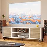 YESHOMY Modern TV Stand for 65" Television, Entertainment Center with Two Storage Cabinets and Open Shelves, Retro Style Media Console for Living Room, Bedroom, Office, 58 Inch, White and Beige