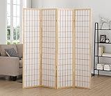 Roundhill Furniture Oriental Shoji 4 Panel Screen Room Divider, Natual