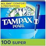 Tampax Pearl Tampons for Women, with LeakGuard Braid, Super Absorbency, Unscented, 100 Count (2 Packs of 50)