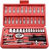 Egofine 46 Pieces 1/4 inch Drive Socket Ratchet Wrench Set, with Bit Socket Set Metric and Extension Bar for Auto Repairing and Household, with Storage Case
