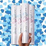 PrimePure Gender Reveal Confetti Cannon - Biodegradable Heart Shaped Confetti Poppers - Blue, 4 Pack - Baby Boy Gender Reveal Party Poppers - Blue Paper Baby Party Supplies Pop Gun