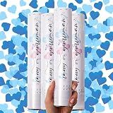 PrimePure Gender Reveal Confetti Cannon - Biodegradable Heart Shaped Confetti Poppers - Blue, 4 Pack - Baby Boy Gender Reveal Party Poppers - Blue Paper Baby Party Supplies Pop Gun