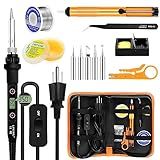 Soldering Iron Kit 80W LCD Adjustable Temperature 180-520℃ Solder Kit Electronics 13 in 1 Welding Tools with ON/OFF Switch, Solder Wire, Flux, 5 Soldering Tips, Desoldering Pump, Stand, Tweezers