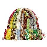 Hshsclth Womens Chunky Crochet Beanie Casual Cuffed Winter Hat with Boho Tassel Knot (US, Alpha, One Size, Multi Color Mixed)