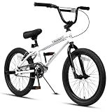 cubsala 20 Inch BMX Race Bike Trident Bicycles Beginner-Level to Advanced Riders with 2 Pegs Trick Cycling and Professional BMX Riding, Color White