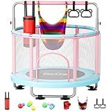 FitinOne 55" Toddler Mini Trampoline for Kids, Indoor Outdoor Toys with Swing, 440lbs Baby Kids Trampoline, Gymnastics Bar, Birthday Gifts for Boy Girl Age 1-8