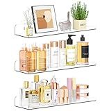 Qukaka Floating Shelves for Wall Decor, 15" Extra Clear Wall Shelves for Bedroom, Living Room, Kitchen, Bathroom Decor, Nail Polish/Book/Decoration/Makeup/Perfume Organizer Floating Shelf-3Pack