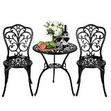 NUU GARDEN 3 Piece Bistro Set Outdoor, All Weather Cast Aluminum Patio Bistro Sets Patio Table and Chairs Set of 2 with Umbrella Hole for Yard and Balcony, Black, Butterfly Backrest