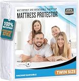 Twin Size Mattress Protector Waterproof, Premium 200 GSM Terry Mattress Cover, Soft & Breathable Bed Cover, Fitted Sheet Style Stretchable Deep Pockets 15" by Utopia Bedding (White)