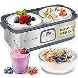 Ultimate Probiotic Yogurt Maker with Adjustable Time & Temp Control - Make Trillions of Live Probiotics with Two 1-Quart Containers for Larger Batches - Greek Yogurt Maker - ULTIMATE LIFETIME WARRANTY