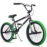 vollsch Freestyle BMX Bikes 20 Inch Kids Bicycle for 8-15 Years Old Teens, Boys, Girls, Beginner-Lever Riders, Black with Green Tires