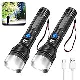 JMNGSHU Flashlight with 10000 Lumens, Type-C Fast Charging & 16-Hour Runtime, 3 Modes, Telescopic Zoom, Waterproof, Compact Handheld Flashlight for Camping, Hiking, Hurricane Prep (2-Pack)