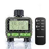 ThermoHalo Smart Sprinkler Timer with Remote, 8-Zone Programmable Dual Outlet Watering timers, IP65 Waterproof Automatic/Manual Hose Timer with Child Lock for Lawn, Yard, Garden, and Pool (Twin)
