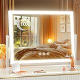 Gvnkvn Lighted Makeup Mirror, 17.3"x13" Hollywood Vanity Mirror with Led Lights, Three Color Lighting Modes, and 10X Magnification Mirror, Smart Touch Control, 360°Rotation (White, Gift Box)