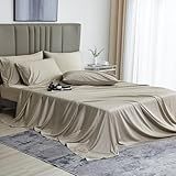 David's Home 6PCS Cooling Sheets Set King Size, 100% Rayon Derived from Bamboo, 16" Deep Pocket 2.5cm Wider Elastic, Luxury Silky Breathable for Hot Sleeper,Breathable Smooth Soft, Light Taupe