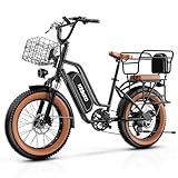 EUYBIKE Electric Bike for Adults, 20"x 4" Fat Tire 35MPH Ebike, 1450W Peak Cargo Ebike with 48V 20AH Removable Battery, 80 Miles Mechanical Disc Brake 2 Seater Electric Bicycle Black with Safety Seat