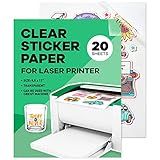 Clear Sticker Paper for Laser Printer - (20 Sheets), 8.5 x 11" Letter Size, Glossy Vinyl Sticker Paper - Perfect for Crafting and Vibrant Designs