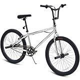 Pipleo BMX Bike, 20 24 inch Kids Bike, Bikes for Kids 6-14, Boys & Girls Bike with 4 Pegs, High-Carbon Steel BMX Frame, 360 Handlebar Rotation (Bright Silver, 20 inch)