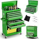 Dawmilon Tool Chest, 8-Drawer Rolling Tool Storage Cabinet with Wheels, Detachable Top Tool Box, and Locking Mechanism, Metal Barber Tool Cart with Liner and 6 Hooks for Garage, Workshop, Green