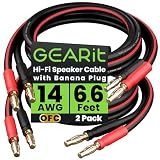 GEARit 14 Gauge OFC Speaker Wire with Banana Plugs, 2 Pack 6.6 Ft Speaker Cable with Gold Plated Tips, High-Fidelity Audio for HiFi, Bi-Wire, Bi-Amp & Surround Sound Speakers, Black