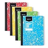 Amazon Basics Composition Notebook, Wide Ruled, 100 Sheets, 9.75" x 7.5", Assorted Marble Colors, 4-Pack