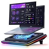 llano V12 Ultra Laptop Cooling Pad with Smart Software Control, RGB Gaming Laptop Fan Cooler Stand, 5.5" Turbo Fan, Adjustable Speed, 3-Port USB 3.0 Hub, 3 Height Stands, for 15.6"-19" Laptops, Black