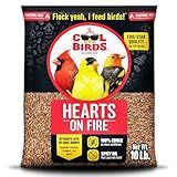 COOL BIRDS Hearts on Fire Hot Bird Seed – 10 lb. 100% Hulled Sunflower Hearts with Chili Pepper Oil – No Waste Bird Seed for Outside Feeders