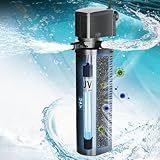 Aquarium Filter for 75-200 Gallon Tank, U-V Fish Tank Green Clean Machine Submersible Powerful Pump Canister Filter 300GPH for Pond Turtle Tank Saltwater Freshwater Crystal Clear Green Killing