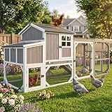 Large Outdoor Chicken Coop with Run & Wheels, 95.3" Wooden Hen House for 3–6 Chickens, 3-Compartment Nesting Box (2 Dividers), Pull-Out Tray, UV-Resistant Roof, Predator-Resistant Wire Mesh